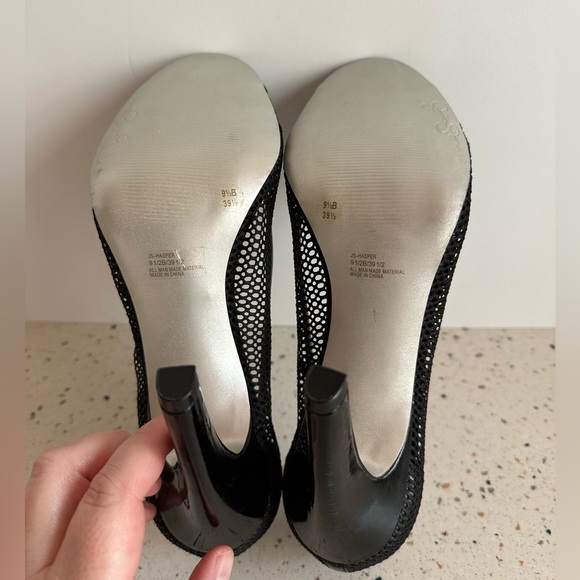 NWOT Jessica Simpson Hasper Black‎ Fishnet High Heels with Flower Peep Toes - Picture 13 of 13